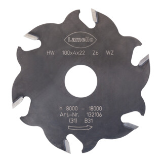 Lamello Fraise à rainurer, HW, 100 x 4 mm, Z6 denture alternée (3+3) pour Lamello Classic