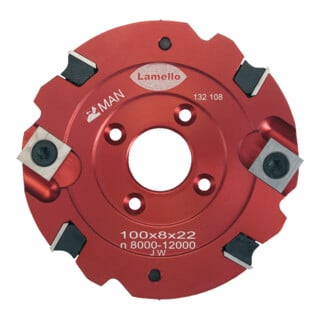Lamello Nutfräser, HW, 100 x 8 x 22, Z4+V4, WS, NL rot eloxiert, für Clamex S