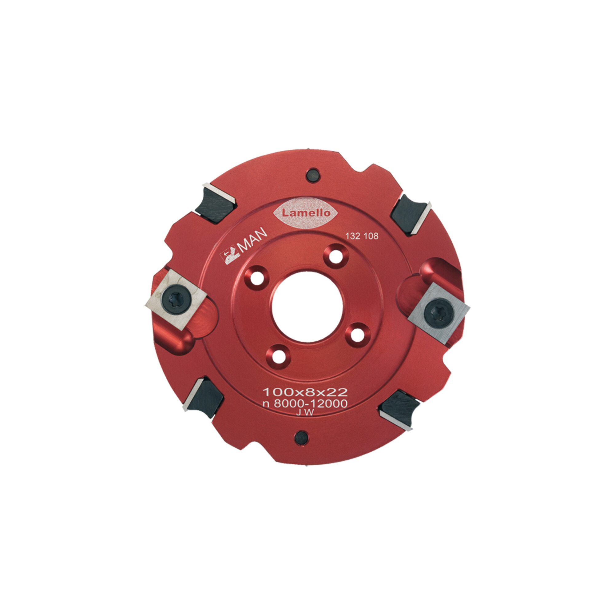 Lamello Nutfräser, HW, 100 x 8 x 22, Z4+V4, WS, NL rot eloxiert, für Clamex S