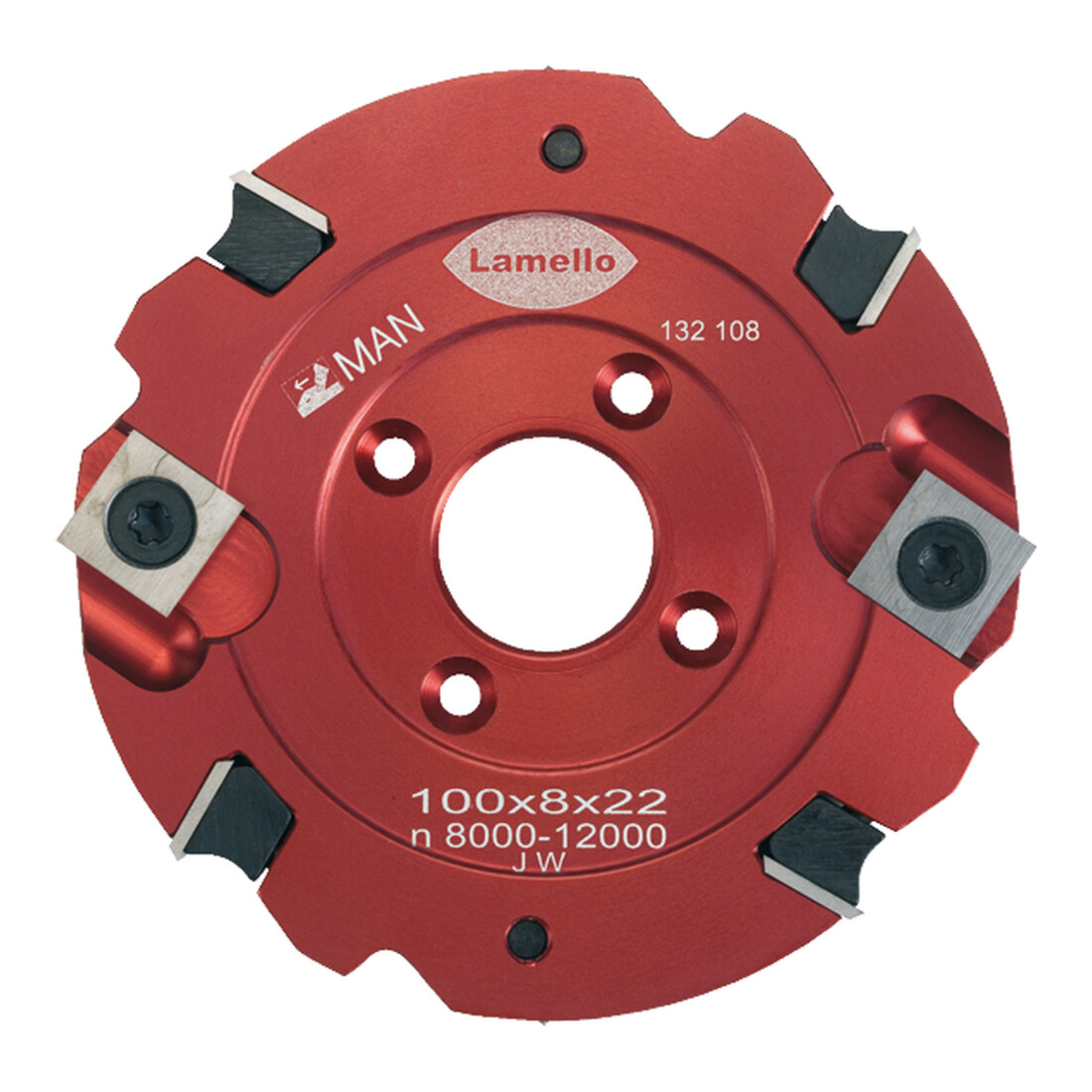 Lamello Nutfräser, HW, 100 x 8 x 22, Z4+V4, WS, NL rot eloxiert, für Clamex S