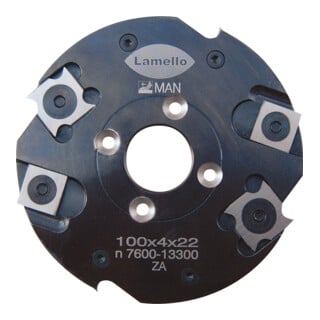 Lamello Wendenschneidenfräser für Nutfräsmaschine, HW, D100x4xD22 mm, Z4+V4, WS, NL 4, ohne Nabe