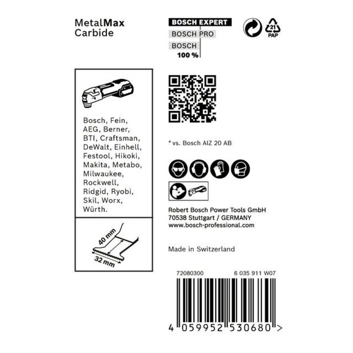 Lames Bosch Expert MetalMax AIZ 32 AIT pour outils multifonctions, 40 x 32 mm