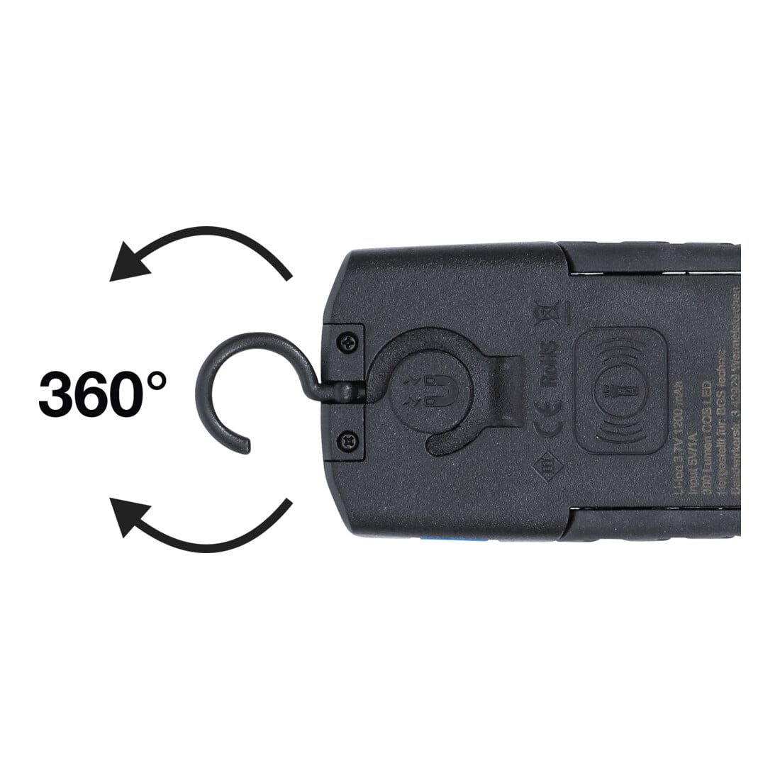 Lampe d’atelier COB-LED avec aimant et crochet repliable avec fonction de charge par induction BGS