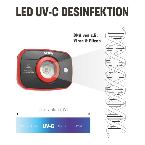 Lampe de désinfection UV STIER, lampe germicide CMS 270 nm, 4 400 mAh