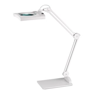 Lampe loupe LED lentille en verre 190,5 mm (7,5″) pied blanc avec capot, tête carrée
