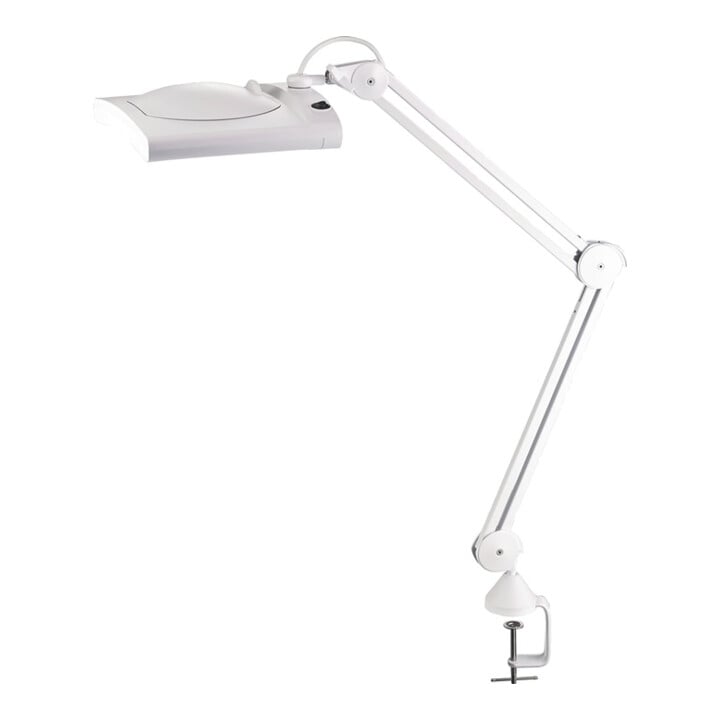 Lampe loupe LED lentille en verre 190,5 mm (7,5″) pied blanc avec capot, tête carrée