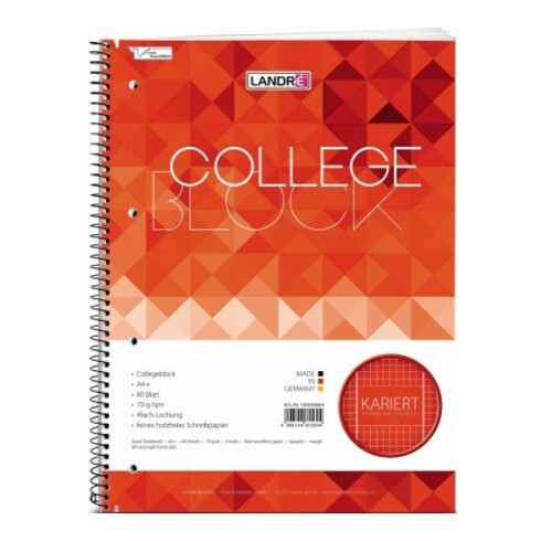 Landre Collegeblock 310408038 DIN A4 4fach Lochung kar. 80Bl.