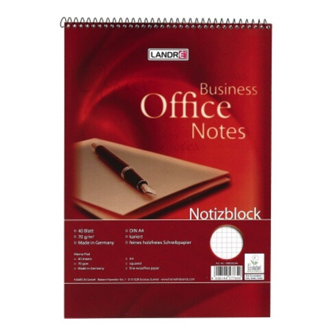 Landre Spiralnotizblock Office 100050244 A4 40Bl. 70g perf. kar.