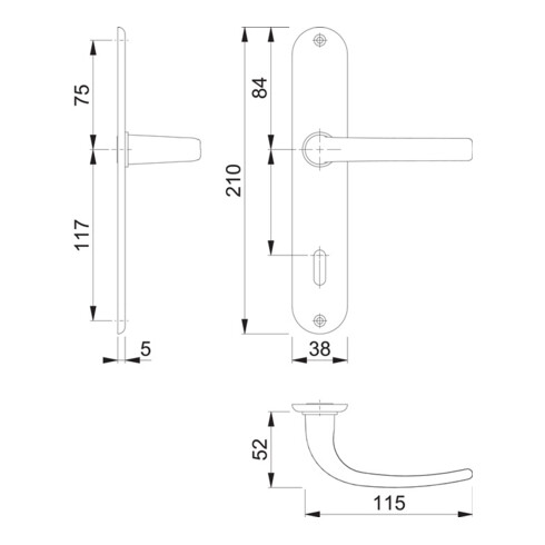 Langschildgarnitur Cervina M191/322 MS F71 OB 72mm DIN L/R HOPPE