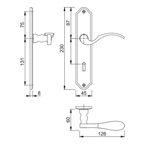 Langschildgarnitur Potsdam M112PL/310P MS F71 BB 72mm DIN L/R DURAPLUS