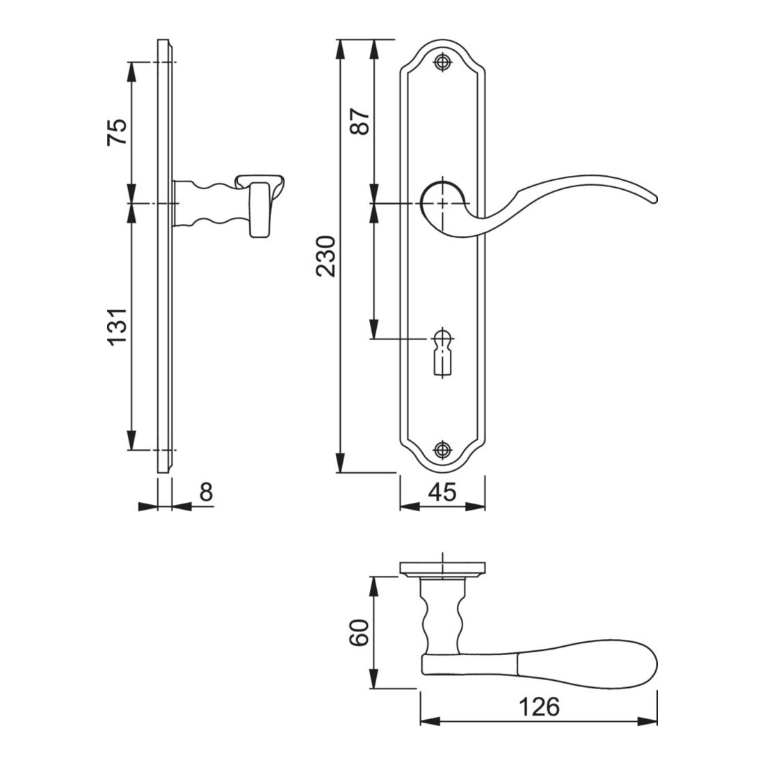 Langschildgarnitur Potsdam M112PL/310P MS F71 BB 72mm DIN L/R DURAPLUS