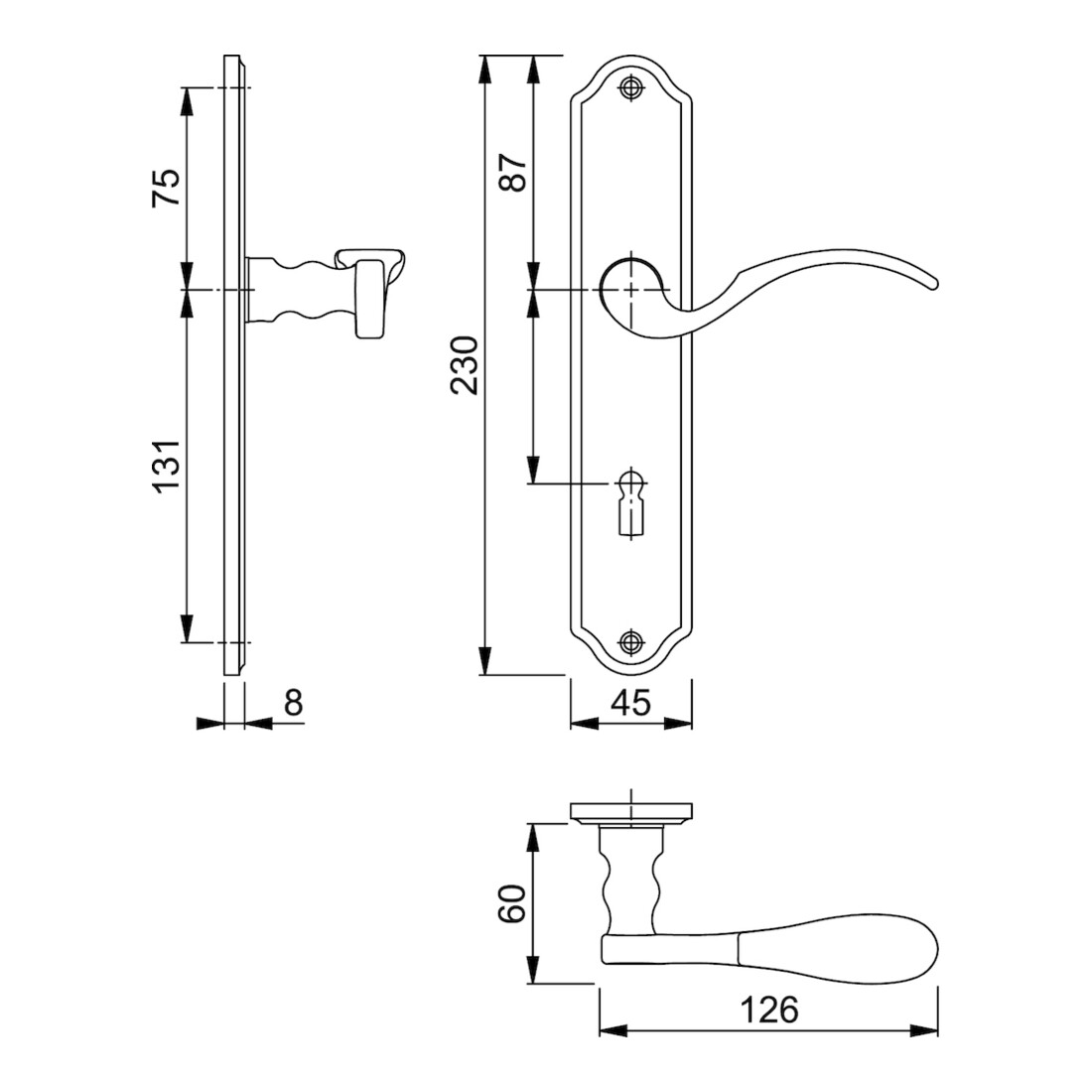 Langschildgarnitur Potsdam M112PL/310P MS F71 BB 72mm DIN L/R DURAPLUS