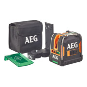 AEG Laser a linee incrociate CLG3-30K, 30 m, verde, con borsa, 3x batterie AA, supporto a parete (magnetico), piastra bersaglio per laser, cinghia in velcro