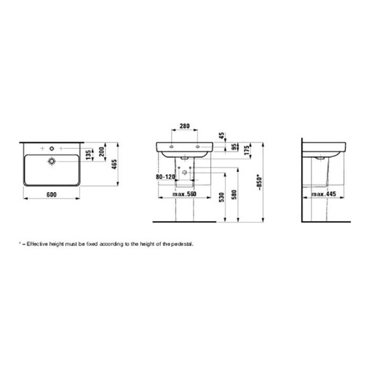 Laufen Waschtisch LAUFEN PRO S 600x465mm m ÜL 1 HL-Ausf. weiß