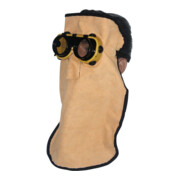 Ledermaske/Brillenmaske longue avec capuche et protection nuque, verre D 50 mm