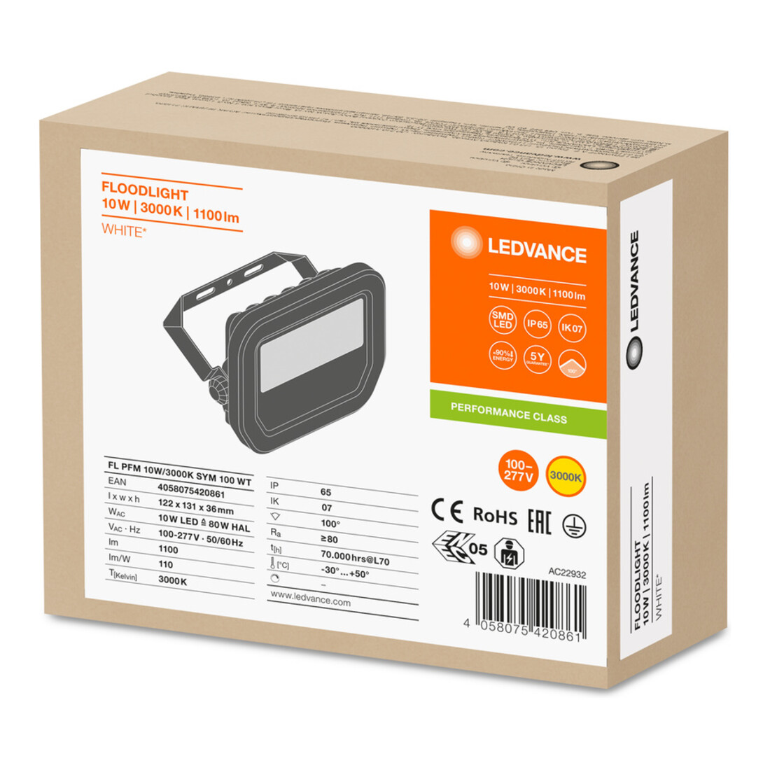 LEDVANCE LED-Fluter 3000K ws FLPFM10W3000KSYM100W