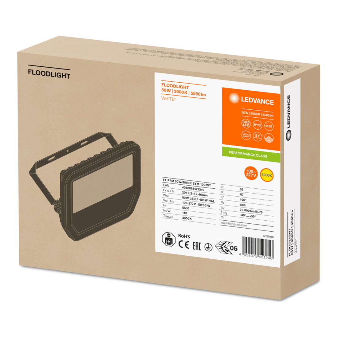 LEDVANCE LED-Fluter 3000K ws FLPFM50W3000KSYM100W