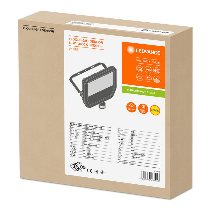 LEDVANCE LED-Fluter mit BWM 3000K weiß FL PFM 50W3000K S WT