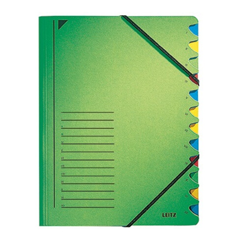 Leitz Ordnungsmappe 39120055 DIN A4 12Fächer farbig Karton grün
