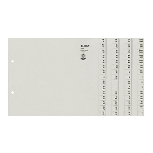 Leitz Registerserie 13040085 DIN A4 A-Z für 4Ordner Tauenpapier grau