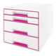Leitz Schubladenbox WOW CUBE 52132023 4Schubfächer weiß/pink-1