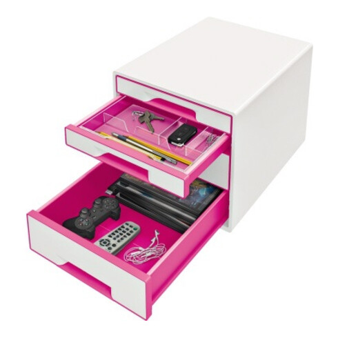 Leitz Schubladenbox WOW CUBE 52132023 4Schubfächer weiß/pink
