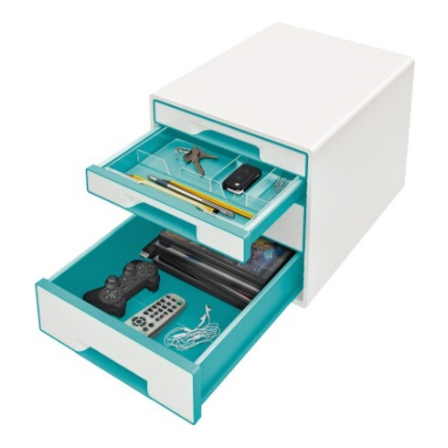 Leitz Schubladenbox WOW CUBE 52132051 4Schubfächer weiß/eisblau