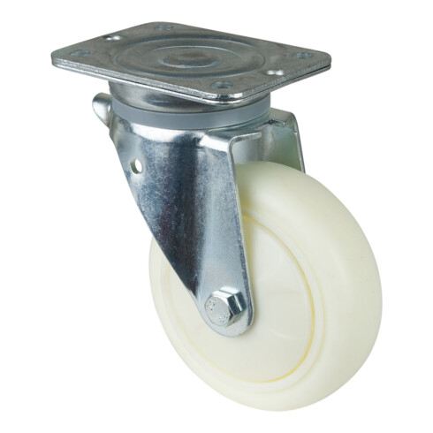 BS Rollen Lenkrolle D.150mm Trgf.600kg Ku.Platte L138xB110mm Farbe Rl.weiß