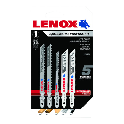 LENOX Set di lame per seghetto alternativo universale 5 pezzi, albero a T: 1 x C450T, 1 x C416T, 1 x C320TS, 1 x B314T, 1 x B324T