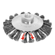 Lessmann Brosse conique torsadée torsades alternées, fil d’acier 0,50 mm,⌀ brosse x filetage: 115XM14 mm
