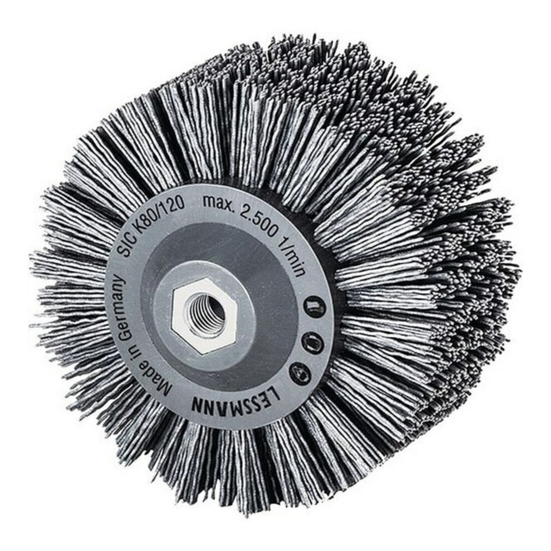 LESSMANN Brosse ronde D.140mm M14 soies abrasives SiC K.80 60mm 2500min-¹