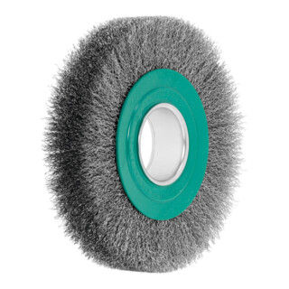 LESSMANN Ronde draadborstel (groen) RVS-draad 0,30 mm, Borstel-⌀ D1xbezettingsbreedte L1: 178X32mm