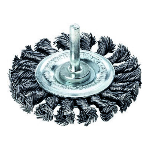 LESSMANN Spazzola circolare con gambo, filo in acciaio intrecciato 0,50mm, Modello: 75x10