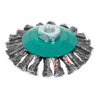 LESSMANN Spazzola conica a centro depresso intrecciatura alternata, filo in inox 0,50mm, Spazzola Ø115