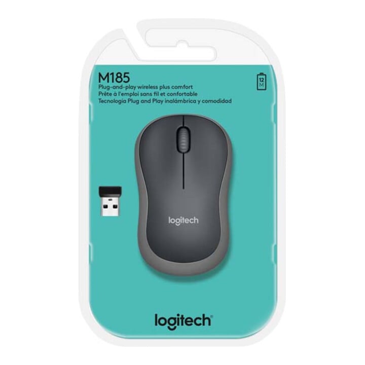 Logitech Maus USB,wireless,1000dpi M185 gr