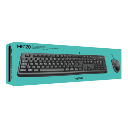 Logitech Tastatur/Maus Set USB,1000dpi MK120 sw