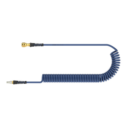 Lüdecke Tuyau spiralé PU bleu, raccord et fiche NW7,2 10x6,5mm 3m