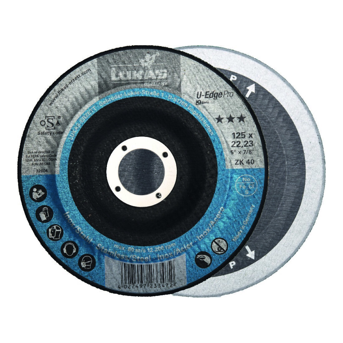 LUKAS Disque à meuler pour joint de gorge U-EDGE PRO 125 mm Grain 40 -Erzett