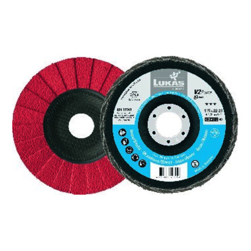 LUKAS Fächerschleifscheibe V2 Power, (CER), flach-schräg für INOX,Ø 125 mm, Körnung: 60