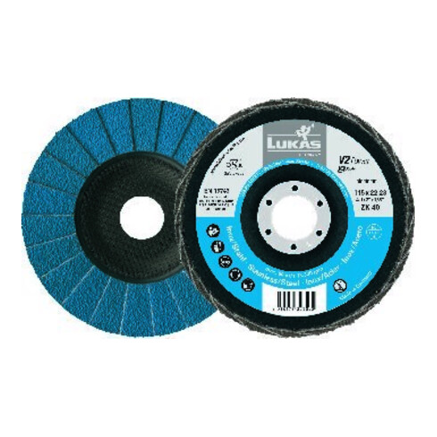 LUKAS Fächerschleifscheibe V2 Power, (ZA), flach-schräg für Stahl,Ø 125 mm, Körnung: 40