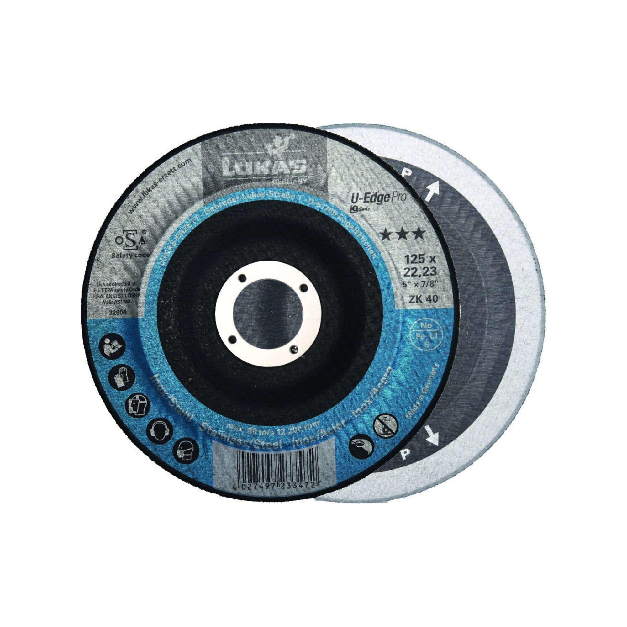 LUKAS Kehlnahtschleifscheibe U-EDGE PRO 125 mm Korn 40 -Erzett ; LUKAS-ERZETT