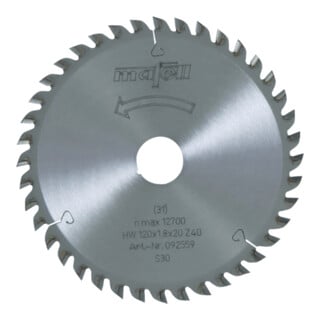 Mafell Lame de scie HM 120 × 1,2/1,8 × 20 mm, Z 40, FT/TR