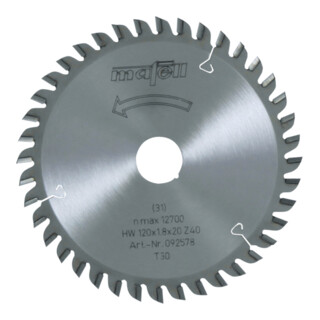 Mafell Lame de scie HM, 120 × 1,2/1,8 × 20 mm, Z 40, FZ/TR