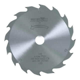 Mafell Lame de scie HM, 160 × 1,1/1,6 × 20 mm, Z 16, WZ