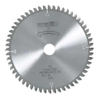 Mafell Lame de scie HM, 168 × 1,2/1,8 × 20 mm, Z 56, WZ, pour coupes transversales dans le bois