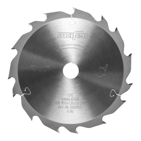 Mafell Sägeblatt-GT, 160 x 1,2 / 1,8 x 20 mm, Z 15-3, 2WZ/FZ, für Längsschnitte in Holz