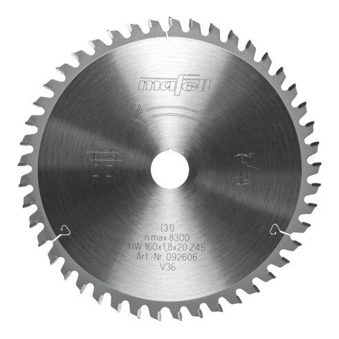 Mafell Sägeblatt-GT, 160 x 1,2 / 1,8 x 20 mm, Z 45-3, FZ/FZ/TR, für Schichtstoffplatten