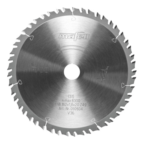 Mafell Sägeblatt-GT, 162 x 1,2 / 1,8 x 20 mm, Z 49-7, 3WZ/FZ, Feinschnitte in Holz