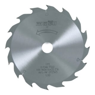Mafell Sägeblatt-HM, 160 x 1,1/1,6 x 20 mm, Z 16, WZ