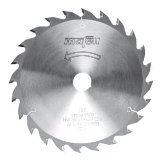 Mafell Sägeblatt-HM, 160 x 1,2 / 1,8 x 20 mm, Z 24, WZ, für universellen Einsatz in Holz